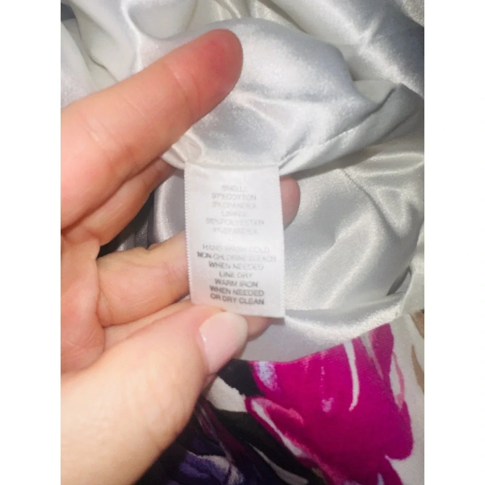White House Black Market Floral Strapless Dress Purple Pink Cotton Pockets 8 A6